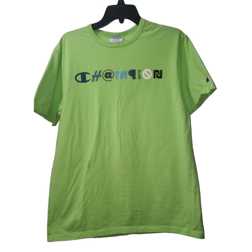 Vintage 90's Champion Graphic T-Shirt Novelty Logo Tee‎ Crew Neck Medium Sample